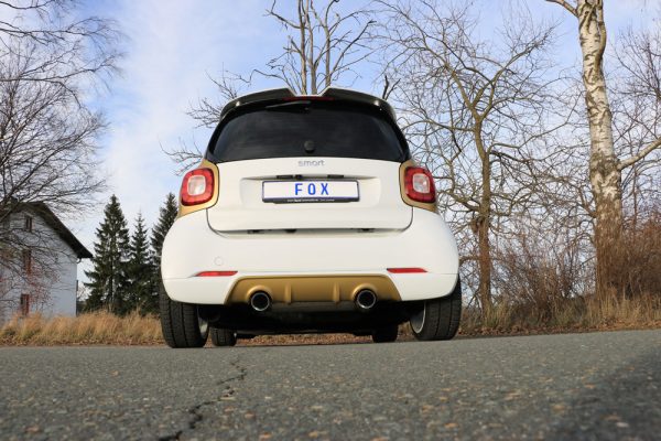 Smart Fortwo 453 mit Brabus Heckansatz Endschalldämpfer quer Ausgang rechts/links inkl. Flexstück - 1x90 Typ 25 rechts/links – Bild 4