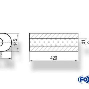 Uni-Schalldämpfer oval ohne Stutzen - Abwicklung 585 211x145mm, d1Ø 101mm, Länge: 420mm