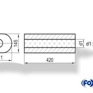 Uni-Schalldämpfer oval ohne Stutzen - Abwicklung 585 211x145mm, d1Ø 55mm, Länge: 420mm