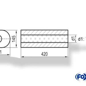 Uni-Schalldämpfer oval ohne Stutzen - Abwicklung 585 211x145mm, d1Ø 70mm, Länge: 420mm