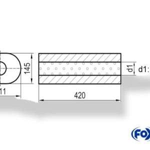 Uni-Schalldämpfer oval ohne Stutzen - Abwicklung 585 211x145mm, d1Ø 76mm, Länge: 420mm
