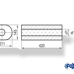 Uni-Schalldämpfer oval ohne Stutzen - Abwicklung 585 211x145mm, d1Ø 80mm außen Länge: 420mm
