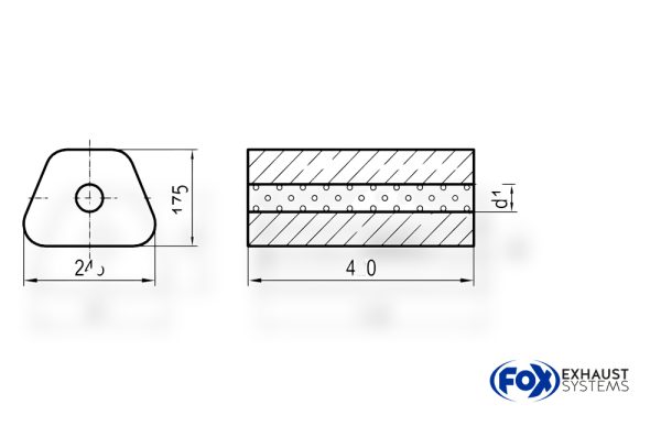 Uni-Schalldämpfer Trapezoid ohne Stutzen - Abwicklung 711 245x175mm, d1Ø 101,6mm außen - Länge: 420mm