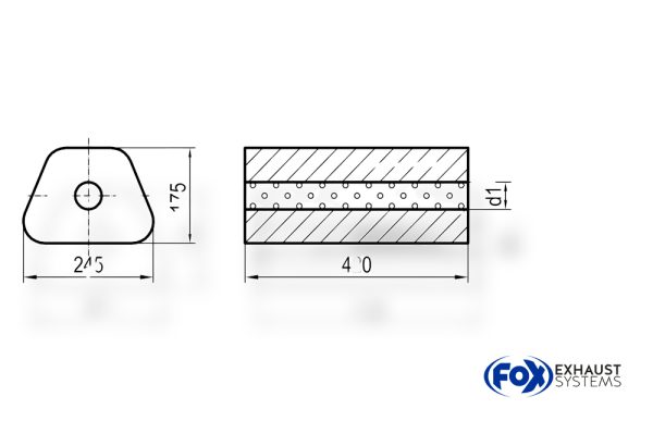 Uni-Schalldämpfer Trapezoid ohne Stutzen - Abwicklung 711 245x175mm, d1Ø 101,6mm außen - Länge: 420mm