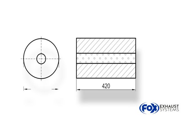 Uni-Schalldämpfer rund ohne Stutzen - Abwicklung 784 Ø 250mm, d1: 55mm, Länge: 420mm