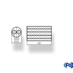 Uni-Schalldämpfer rund zweiflutig - Abwicklung 626 Ø 198mm, zweiflutig, d1Ø 55mm, Länge: 420mm -Ø 198mm