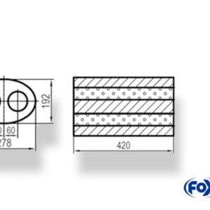 Uni-Schalldämpfer oval zweiflutig - Abwicklung 754 278x192mm, d1Ø 88,9mm, Länge: 420mm