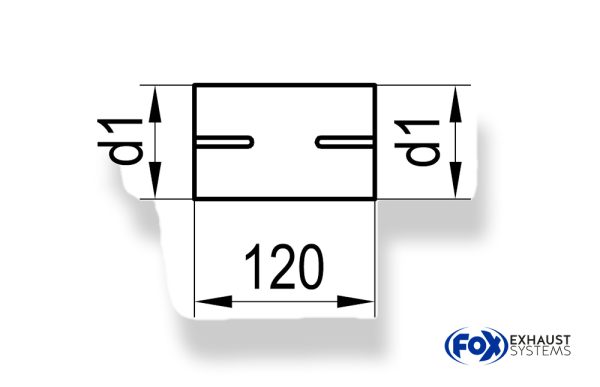 Doppelmuffe - d1Ø 60,3mm  Länge: 120mm rechts/ links geschlitzt - d1 = 60mm rechts und links innen – Bild 2