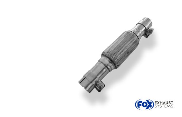 Flexibles Rohr Interlock - Ø63mm  - Länge: 100mm + Stutzen Innenleben besteht aus Edelstahlwellrohr - Außenhülle ist Edelstahlgeflecht -  Mit Edelstahl-Schlussstutzen zum Schrauben mit Schelle - d2 (innen): variabel (muss separat angegeben werden!)