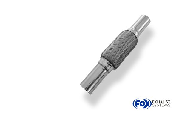 Flexibles Rohr Interlock - Ø102mm  - Länge: 203mm + Stutzen Innenleben besteht aus Edelstahlwellrohr - Außenhülle ist Edelstahlgeflecht -  Mit Edelstahl-Schlussrohren zum Anschweißen - d2 (innen): variabel (muss separat angegeben werden!)