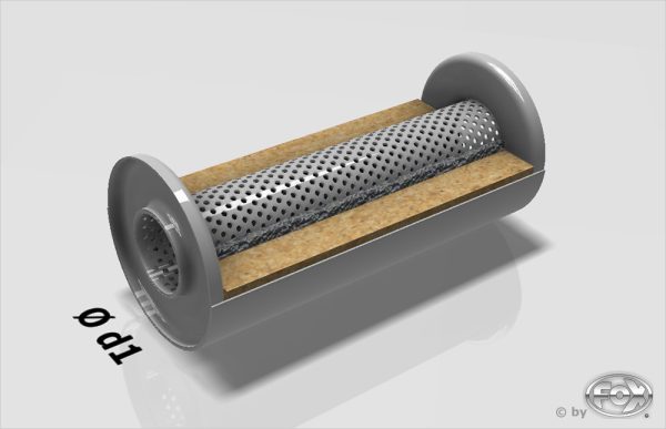 Uni-Schalldämpfer rund ohne Stutzen - Abwicklung 390 Ø 125mm, d1Ø 50mm, Länge: 250mm – Bild 2