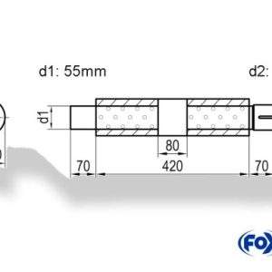 Uni-Schalldämpfer rund mit Kammer + Stutzen - Abw. 314 Ø 100mm, d1Ø 55mm (außen), d2Ø 55mm (innen), Länge: 420mm