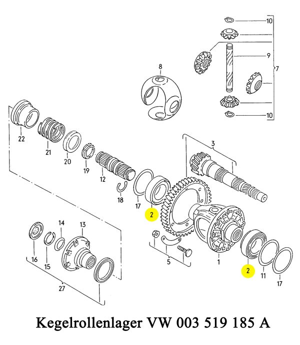 Differentiallager für VW Getriebe 020, Kegelrollenlager LM29749-LM29710 Differentialgetriebe VW 003519185A – Bild 4