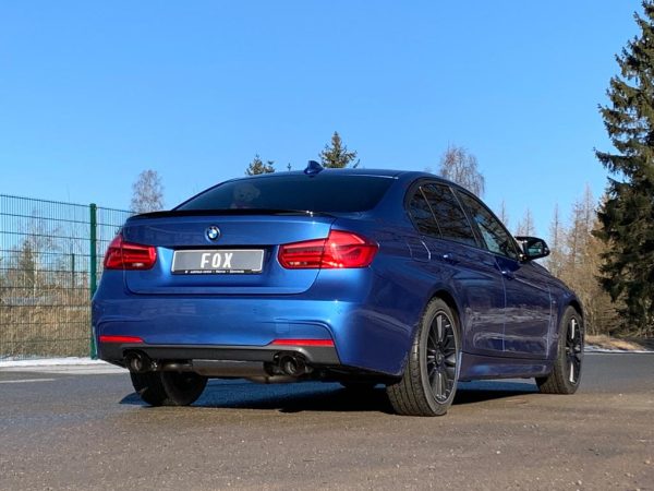 BMW F30/31 - 330i xDrive Endschalldämpfer quer Ausgang rechts/links - 1x100 Typ 25 rechts/links Schwarz emalliert - mit Abgasklappe im linken Endrohr