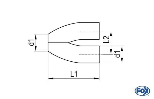 Y-Adapter für Endrohre 70mm - Lochabstand: 95mm  d1 70mm - L1: 230 - L2: 95mm