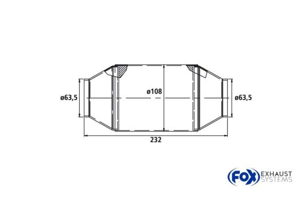 HJS-Tuning Katalysator 63,5mm, bis 240 PS, bis 2600 ccm, bis Euro 3 - Hauptkatalysator - Länge: 232mm, Durchmesser 108mm - 1,7kg – Bild 2