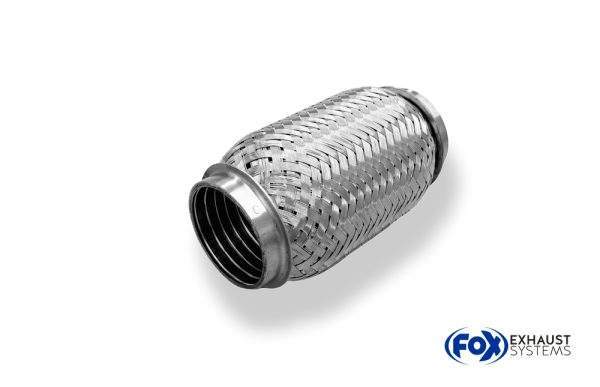 Flexibles Rohr Interlock - Ø50mm  - Länge: 150mm + Stutzen Innenleben besteht aus Edelstahlwellrohr - Außenhülle ist Edelstahlgeflecht -  Mit Edelstahl-Schlussstutzen zum Schrauben mit Schelle - d2 (innen): variabel (muss separat angegeben werden!) – Bild 2