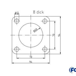4-Loch-Flansch Maß: 94mm x 94mm Innenloch: Ø60mm Schraubenloch Ø11mm Dicke: 8mm Material 1.4301
