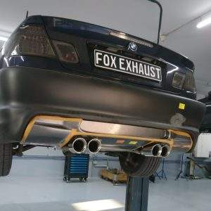 FOX Sportauspuff passend für BMW E46 320/ 323/ 325/ 328/ 330 Endschalldämpfer Ausgang zentriert - 4x90mm Typ 25 mittig Variante 2