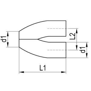 Y-Adapter für Endrohre 63mm - Lochabstand: 85mm  d1 63mm - L1: 230 - L2: 85mm